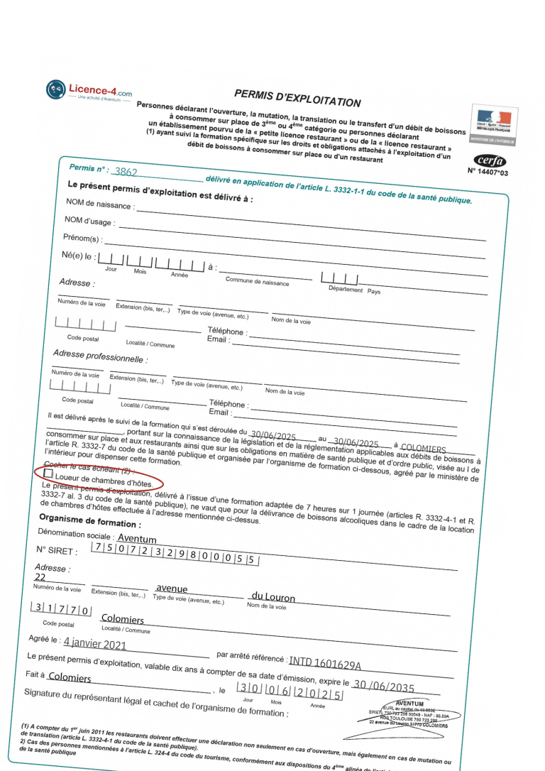 permis d'exploitation table d'hôtes